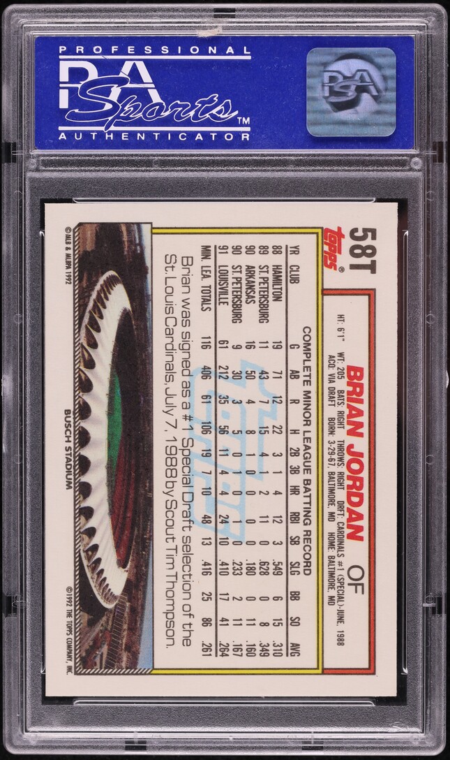 1992 Topps Traded Brian Jordan ROOKIE #58T PSA 9 MINT