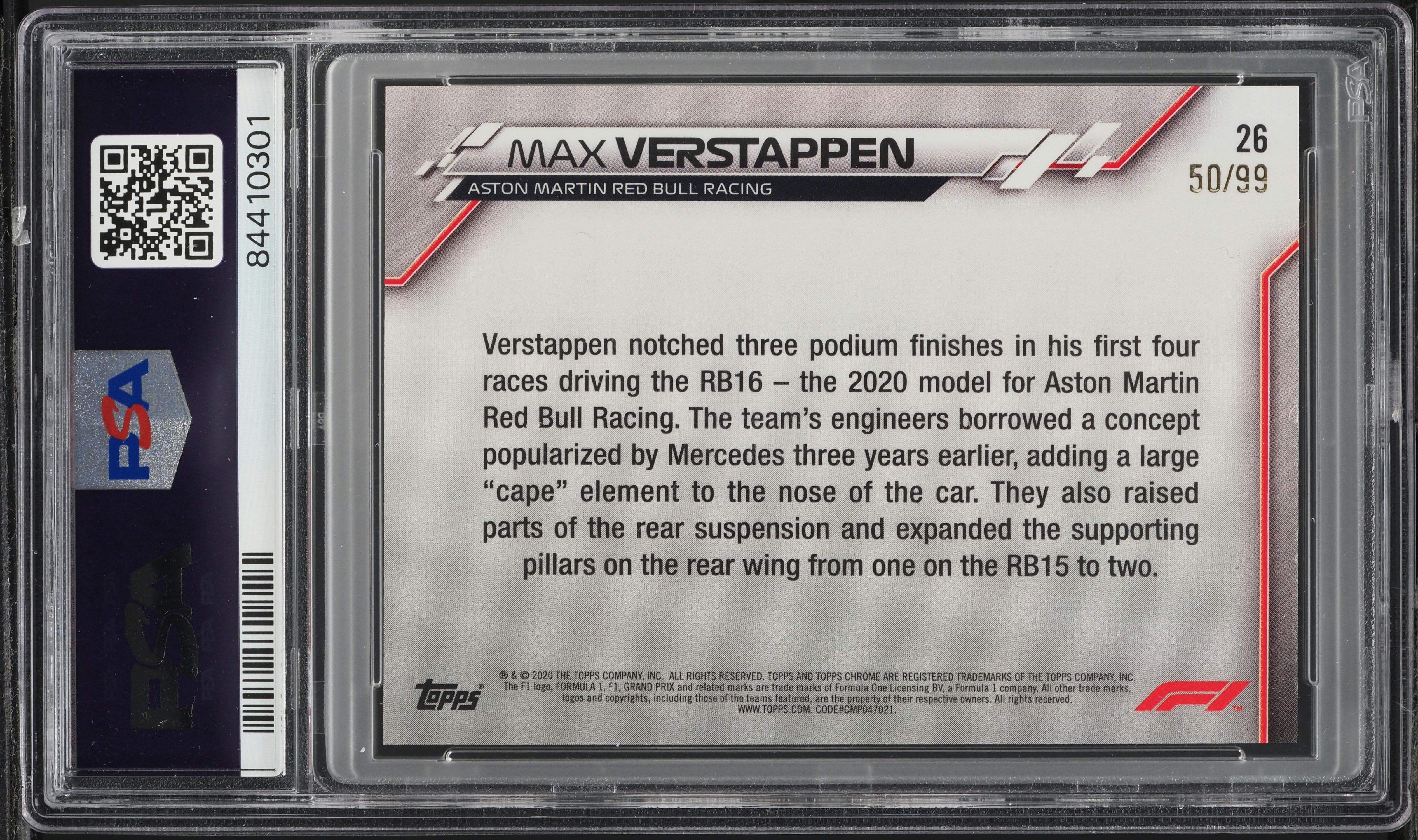 2020 Topps Chrome Formula 1 F1 Sapphire Aqua Max Verstappen /99