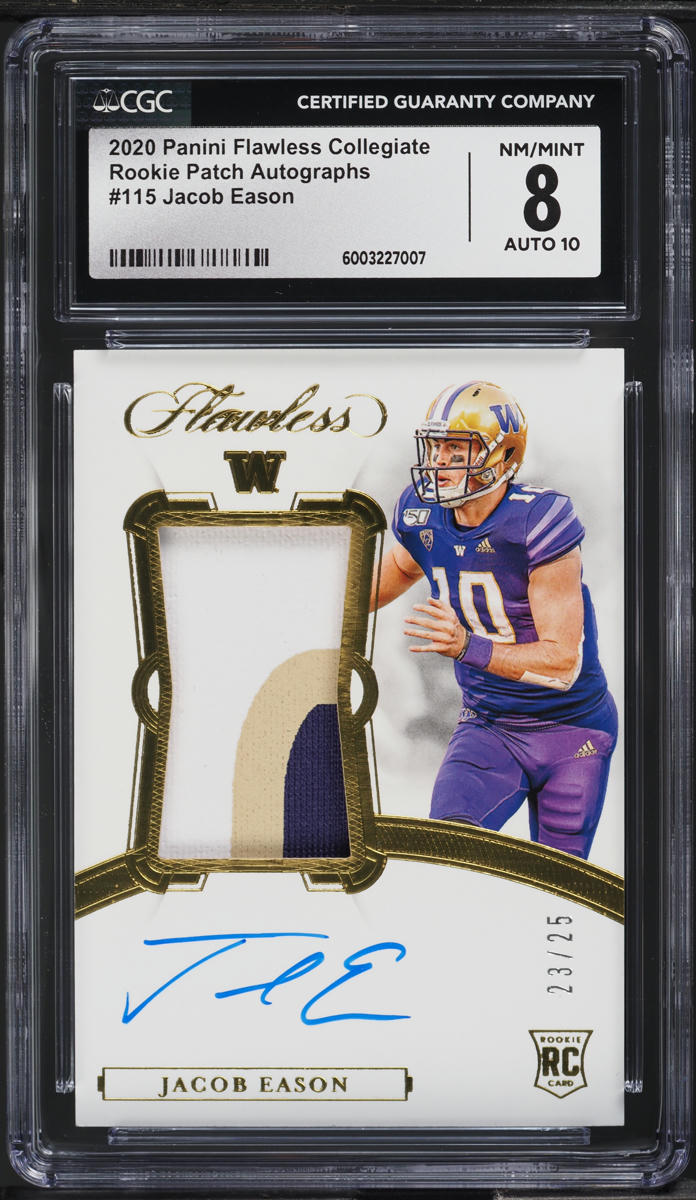 2020 Panini Flawless Collegiate Jacob Eason ROOKIE PATCH AUTO /25 CGC 8 NM-MT