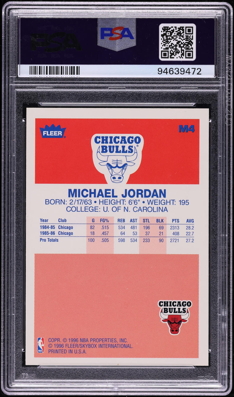 1996 Fleer Metal Decade Of Excellence '86 Michael Jordan #M4 PSA 9 MINT