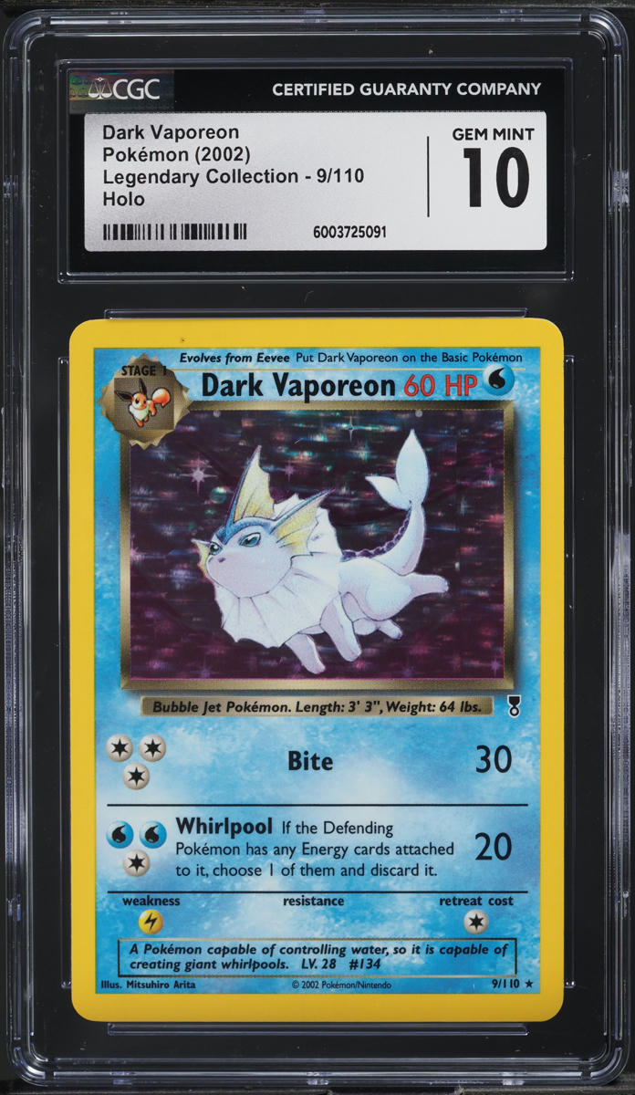 2002 Pokemon Legendary Collection Holo Dark Vaporeon #9 CGC 10 GEM MINT