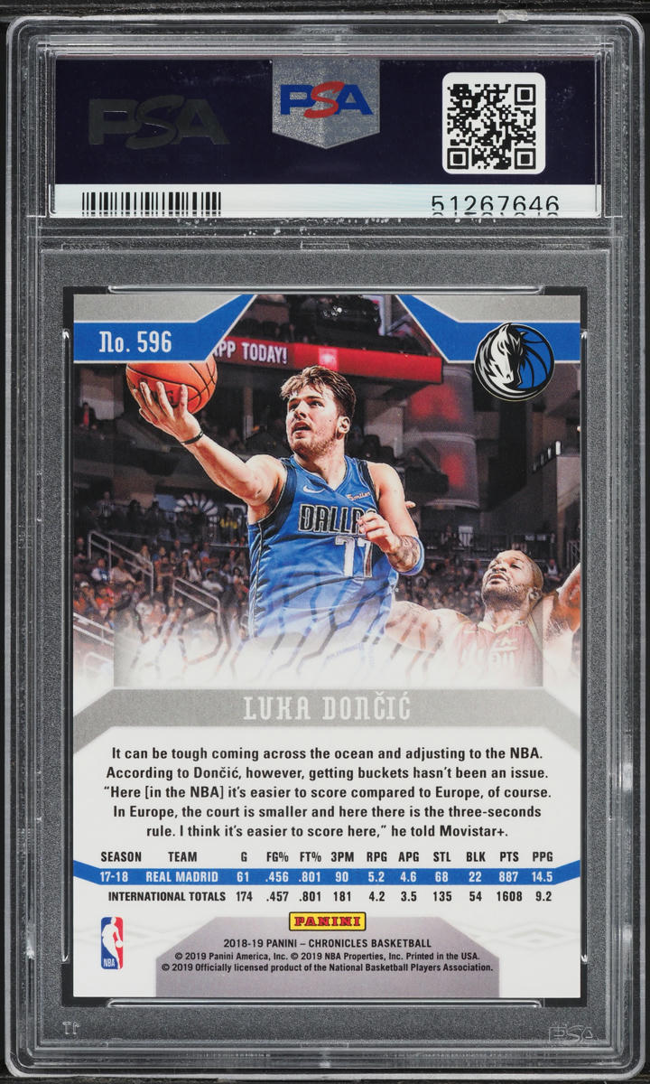 2018 Panini Chronicles Phoenix Luka Doncic ROOKIE #596 PSA 10 GEM