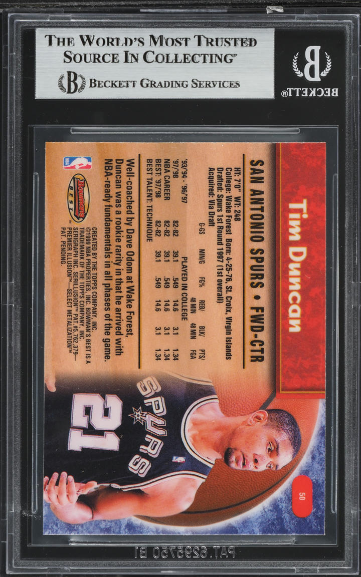 1998 Bowman's Best Tim Duncan #50 BGS 9 MINT