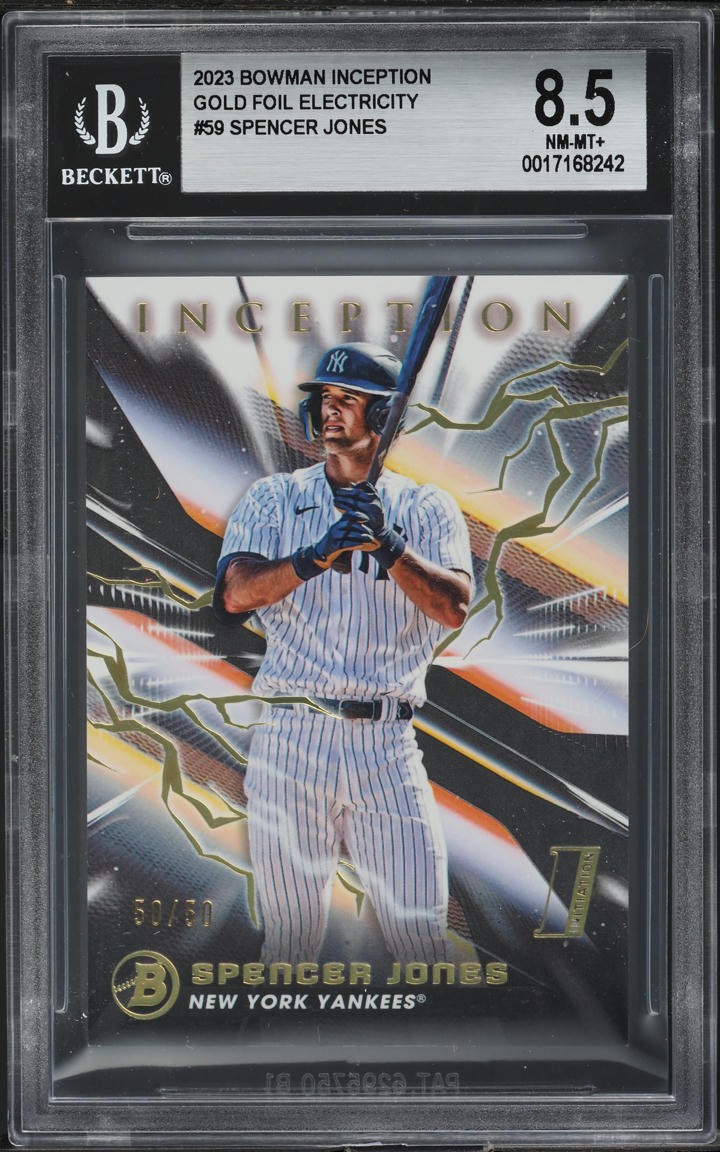 2023 Bowman Inception Gold Foil Electricity Spencer Jones ROOKIE 50/50 BGS 8.5
