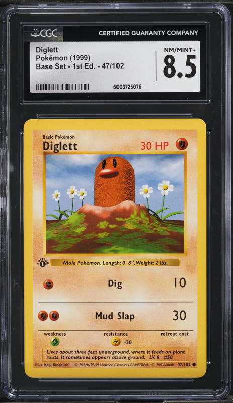 1999 Pokemon Base Set Shadowless 1st Edition Diglett #47 CGC 8.5 NM-MT+