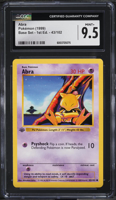 1999 Pokemon Base Set Shadowless 1st Edition Abra #43 CGC 9.5 MINT+