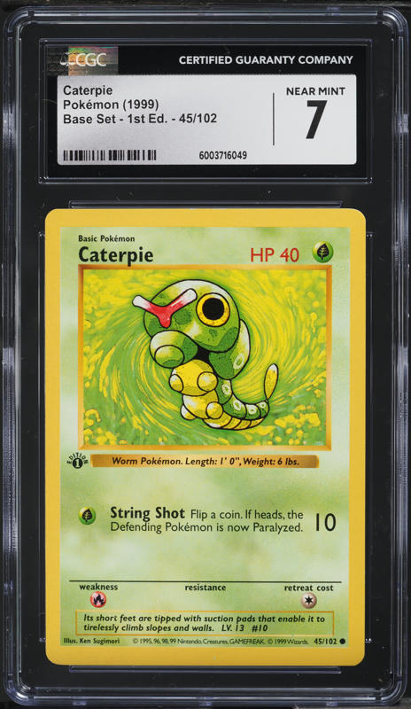 1999 Pokemon Base Set Shadowless 1st Edition Caterpie #45 CGC 7