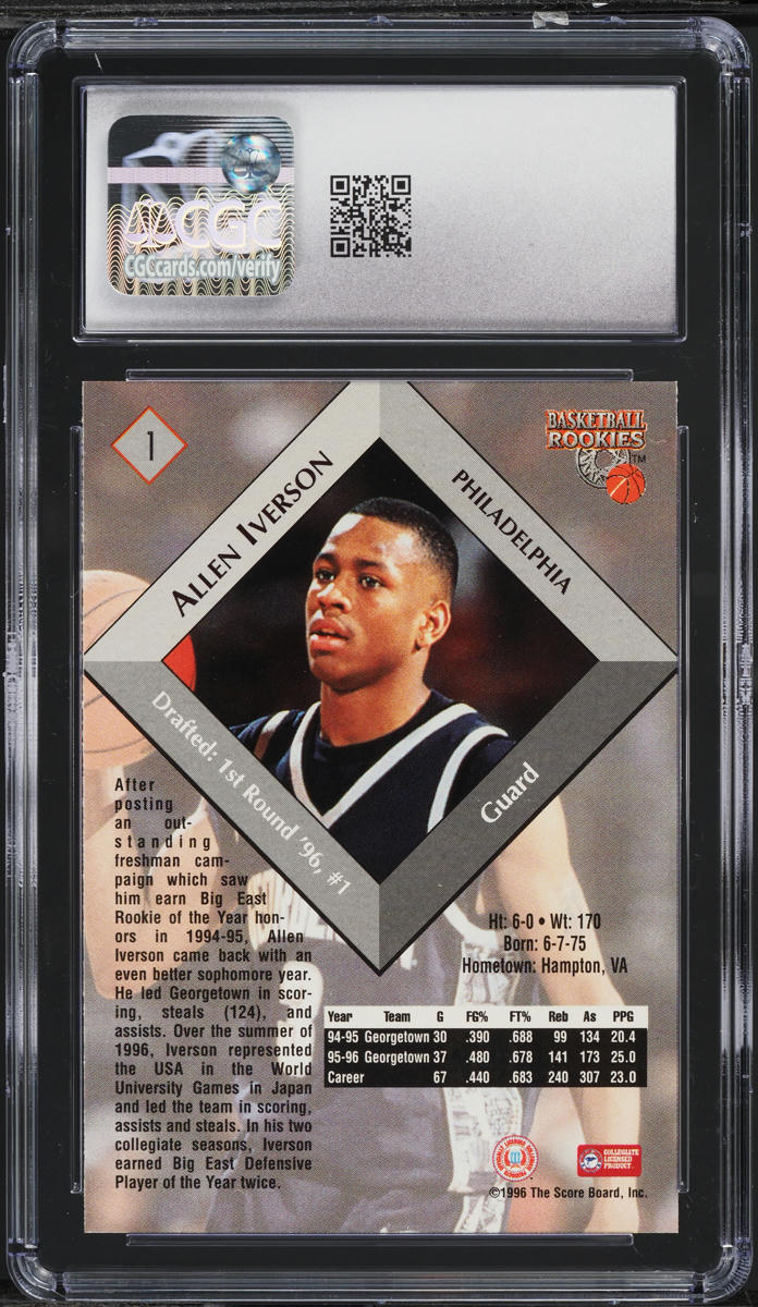 1996 Score Board Allen Iverson ROOKIE #1 CGC 9 MINT