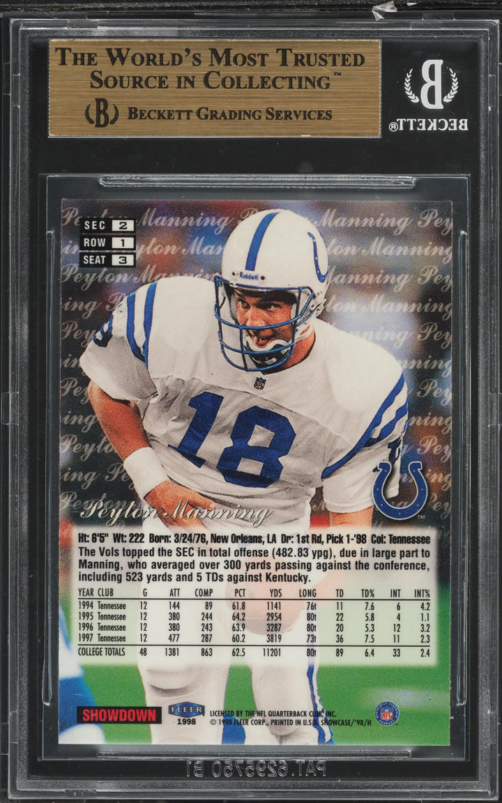 1998 Flair Showcase Row 1 Peyton Manning ROOKIE #3 BGS 9.5 GEM MINT