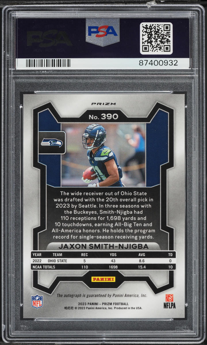 2023 Panini Prizm Silver Jaxon Smith-Njigba ROOKIE AUTO #390 PSA