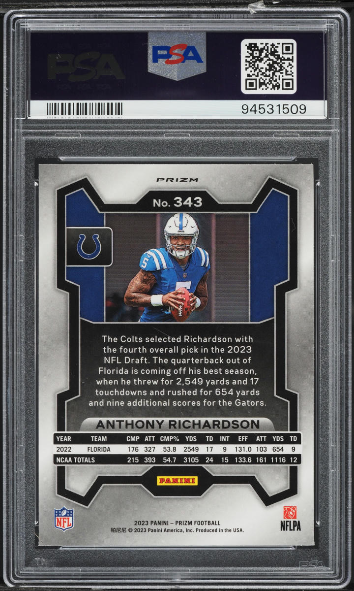 2023 Panini Prizm Silver Anthony Richardson ROOKIE #343 PSA 10 GEM MINT