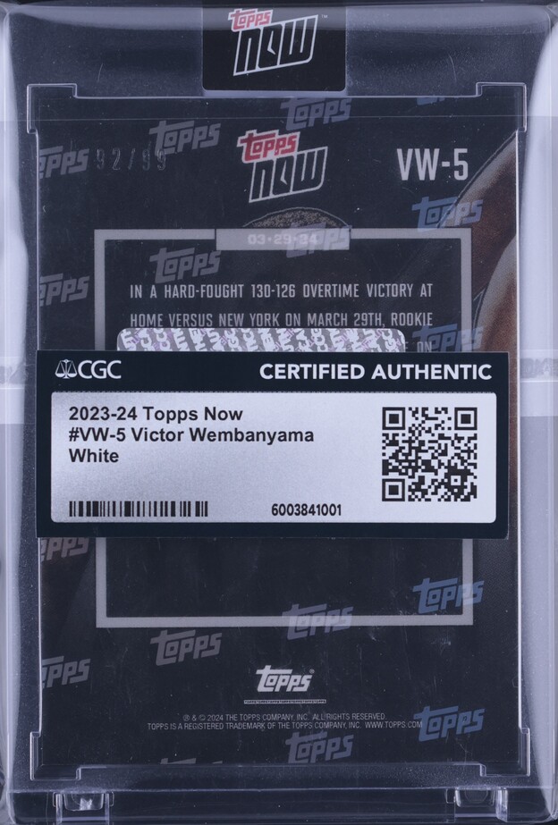 2023 Topps Now White Victor Wembanyama ROOKIE /99 #VW-5 CGC AUTH