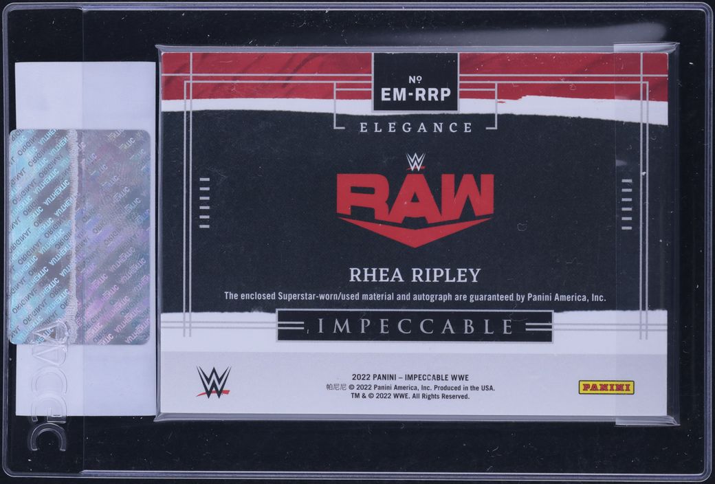 2022 Panini Impeccable WWE Platinum Rhea Ripley PATCH AUTO 1/1 #EM-RRP CGC AUTH