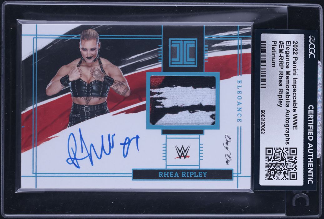 2022 Panini Impeccable WWE Platinum Rhea Ripley PATCH AUTO 1/1 #EM-RRP CGC AUTH