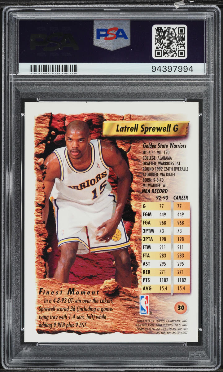 1993 Finest Basketball Latrell Sprewell #30 PSA 8 NM-MT