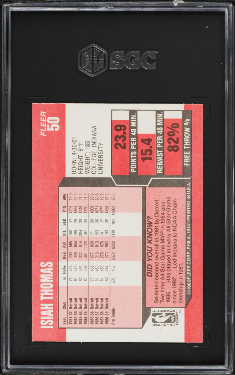 1989 Fleer Basketball Isiah Thomas #50 SGC 7 NRMT