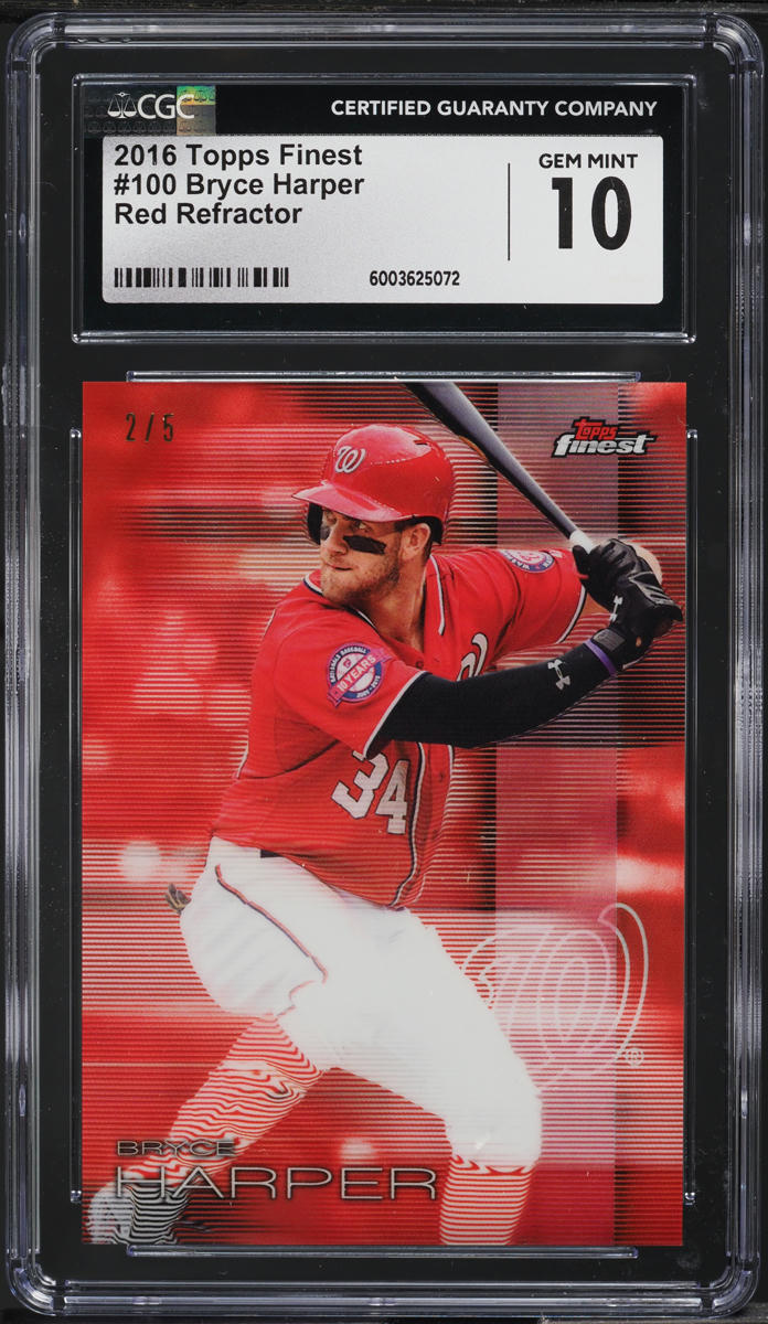 2016 Topps Finest Red Refractor Bryce Harper /5 #100 CGC 10 GEM MINT