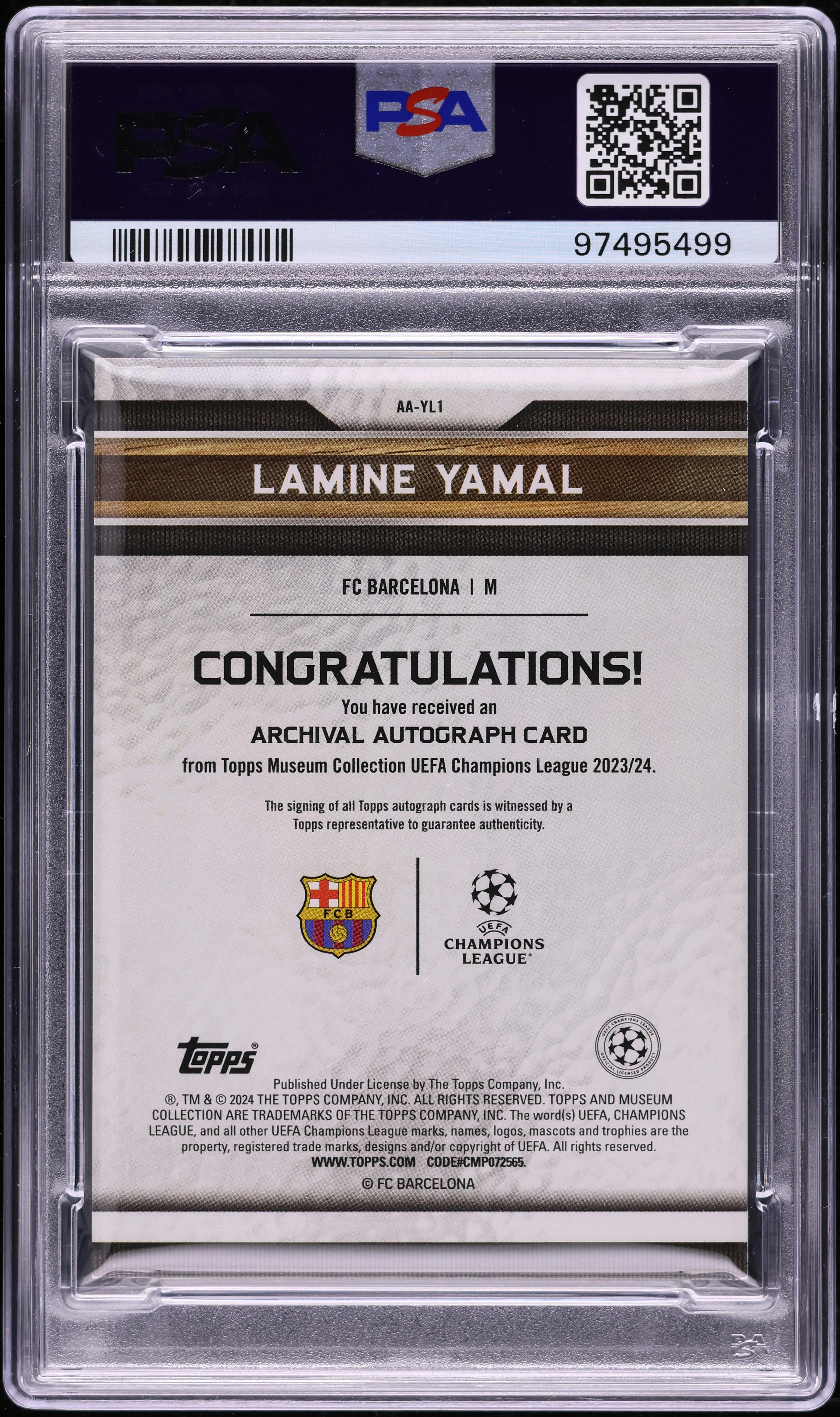 2023 Topps Museum UEFA Black Diamond Lamine Yamal RC AUTO DNA 10 1 
