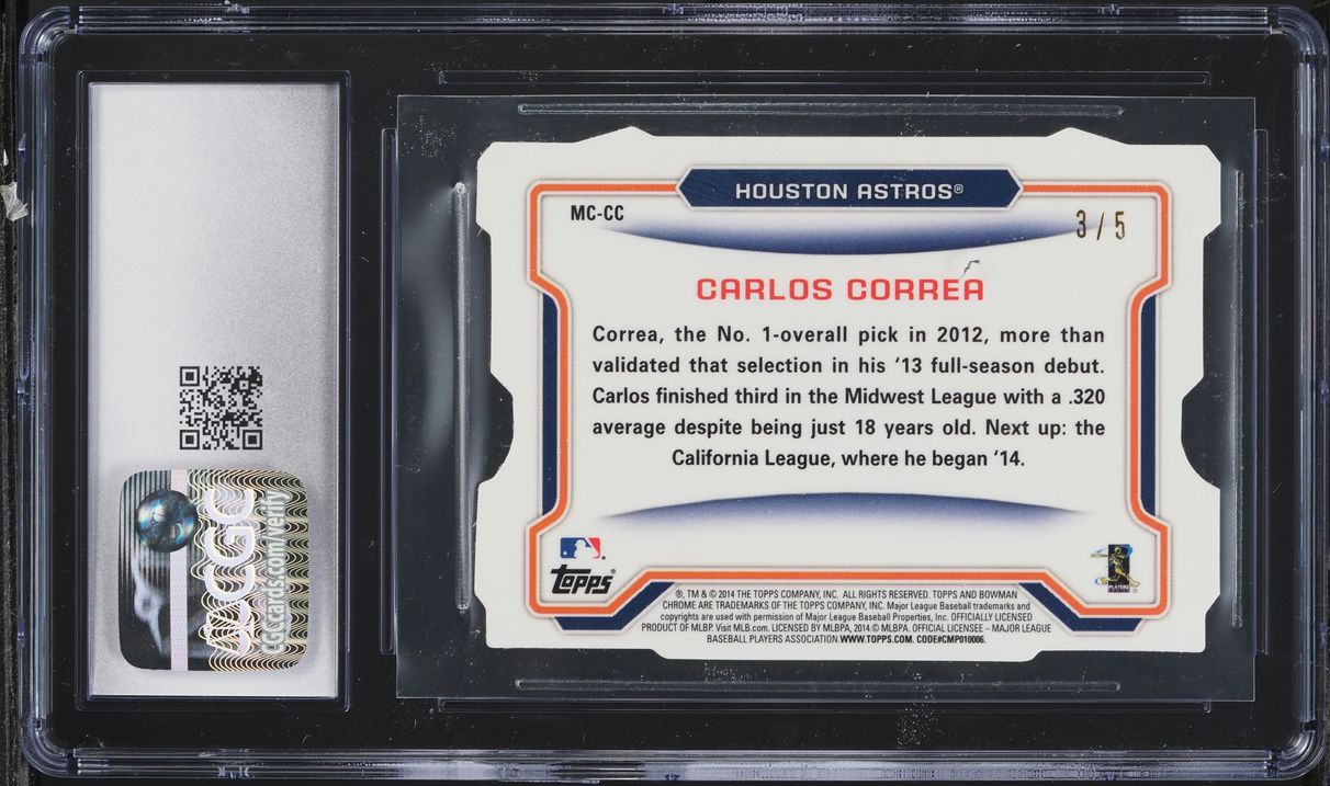 2014 Bowman Chrome Red Wave Refractor Die-Cut Carlos Correa ROOKIE /5 CGC 10 GEM