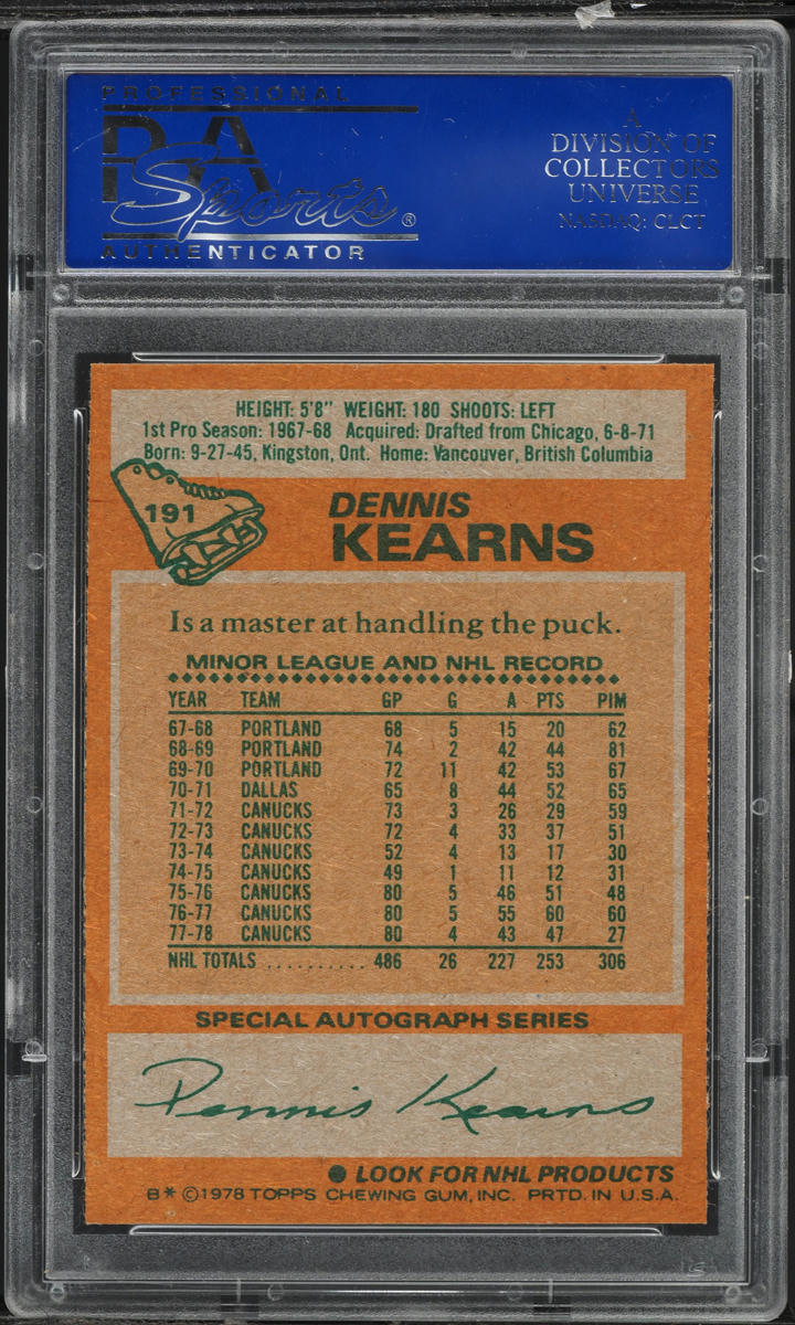 1978 Topps Hockey Dennis Kearns #191 PSA 9 MINT