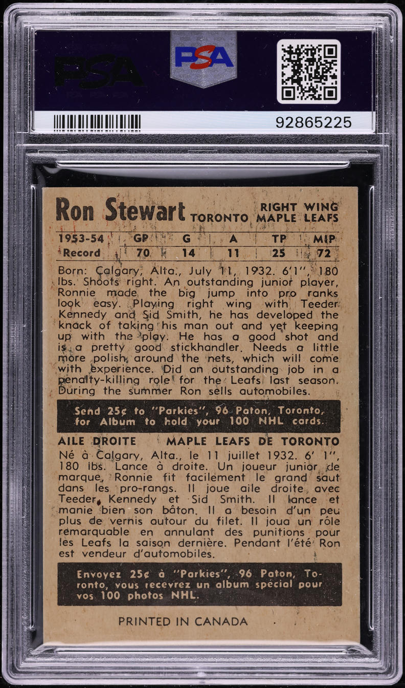 1954 Parkhurst Ron Stewart #23 PSA 7 NRMT