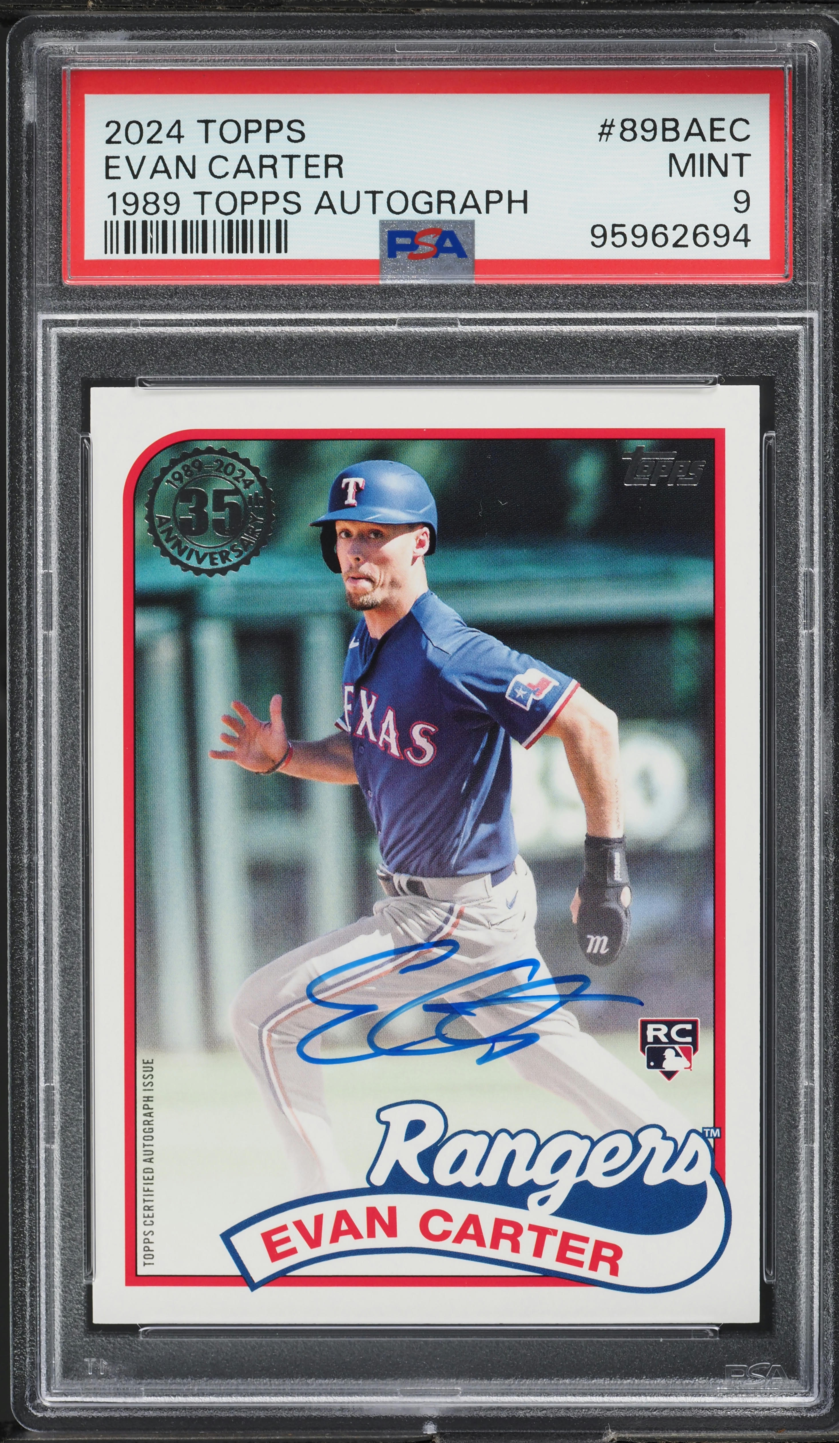 2024 Topps '89 Evan Carter ROOKIE AUTO #89BAEC PSA 9 MINT on