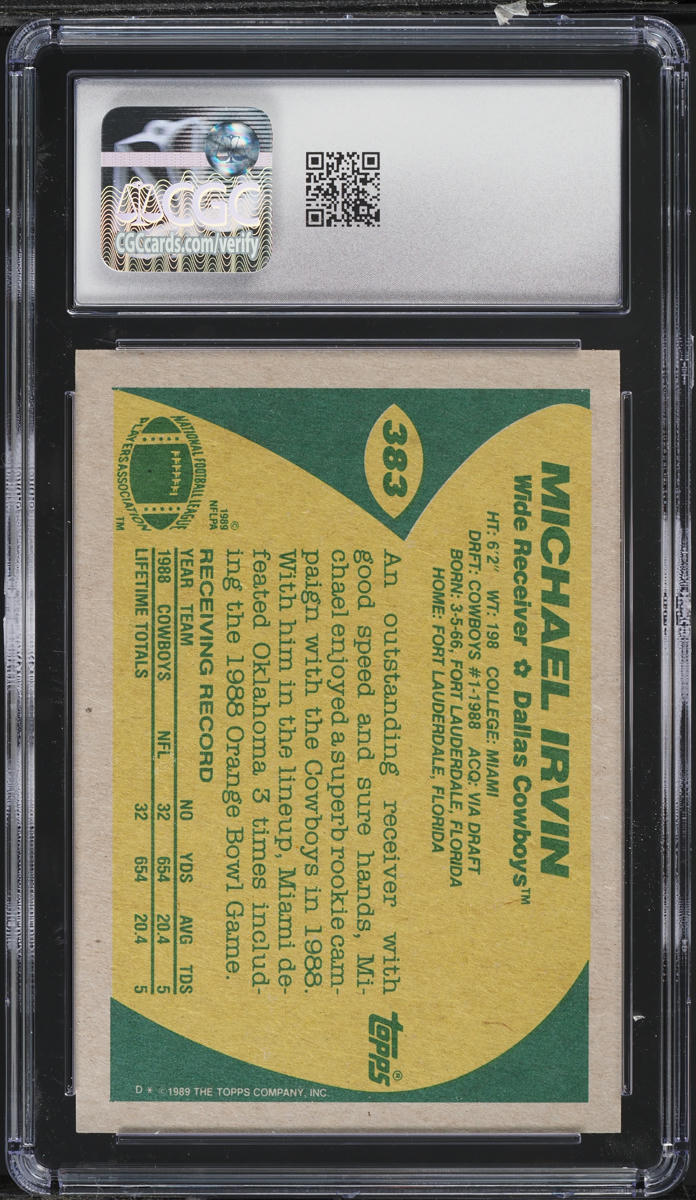 1989 Topps Football Michael Irvin ROOKIE #383 CGC 9 MINT