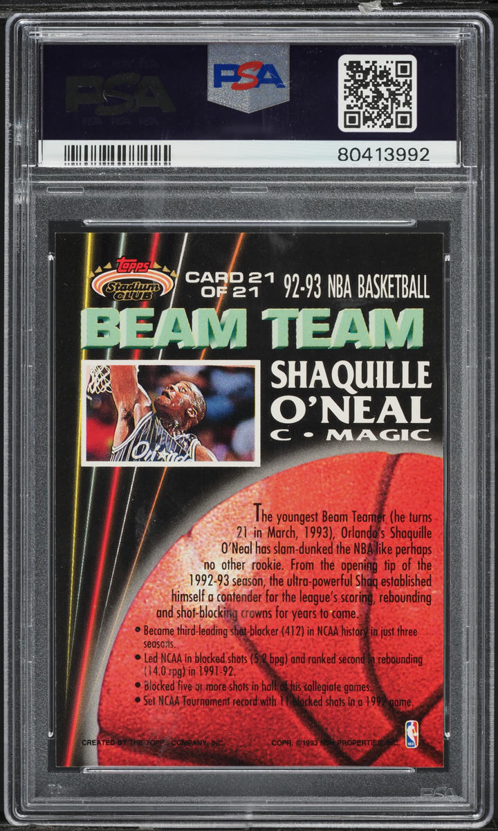 1992 Stadium Club Beam Team Shaquille O'Neal ROOKIE #21 PSA 10 GEM MINT