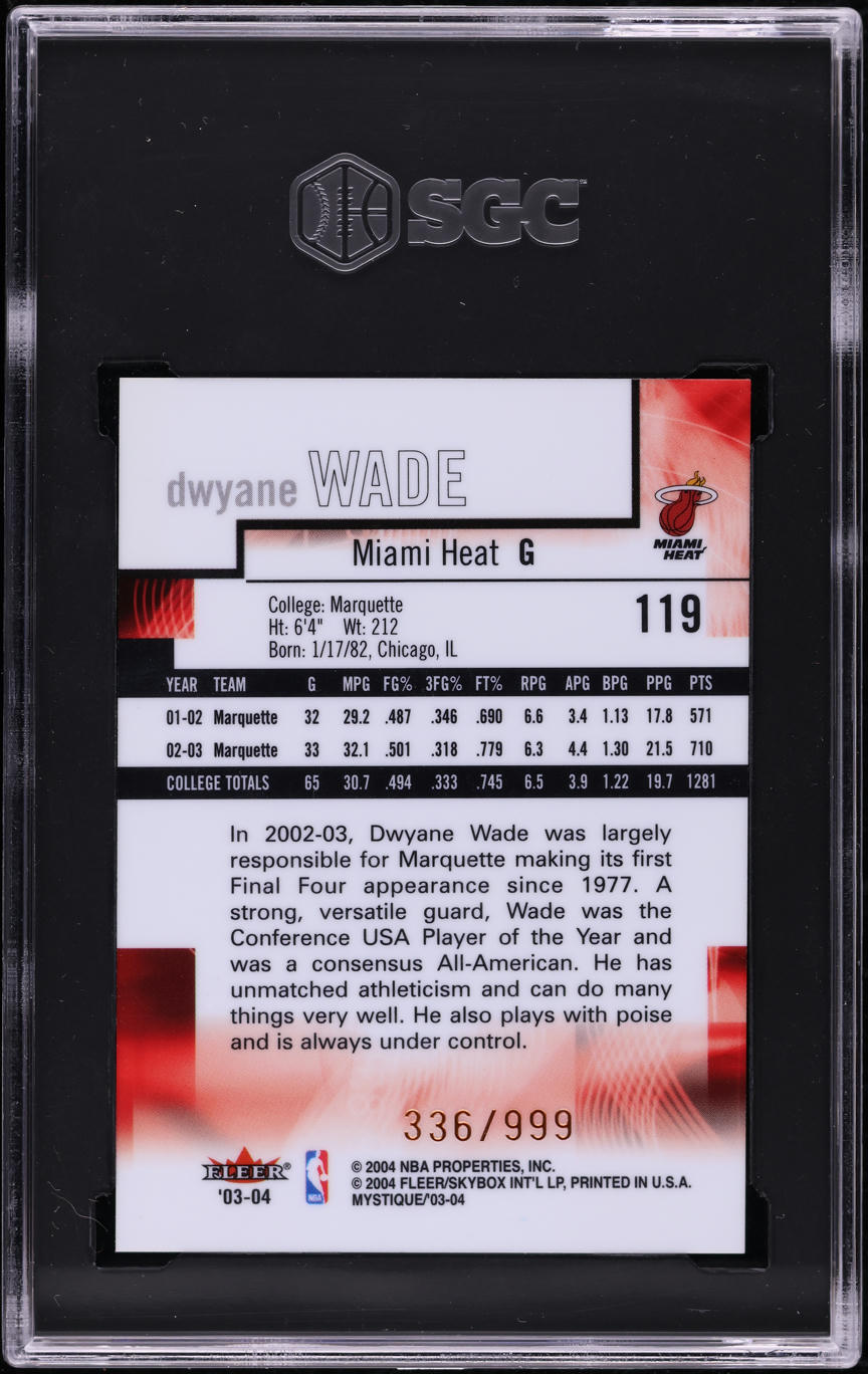 2003 Fleer Mystique Dwyane Wade ROOKIE /999 #119 SGC 9.5 MINT+
