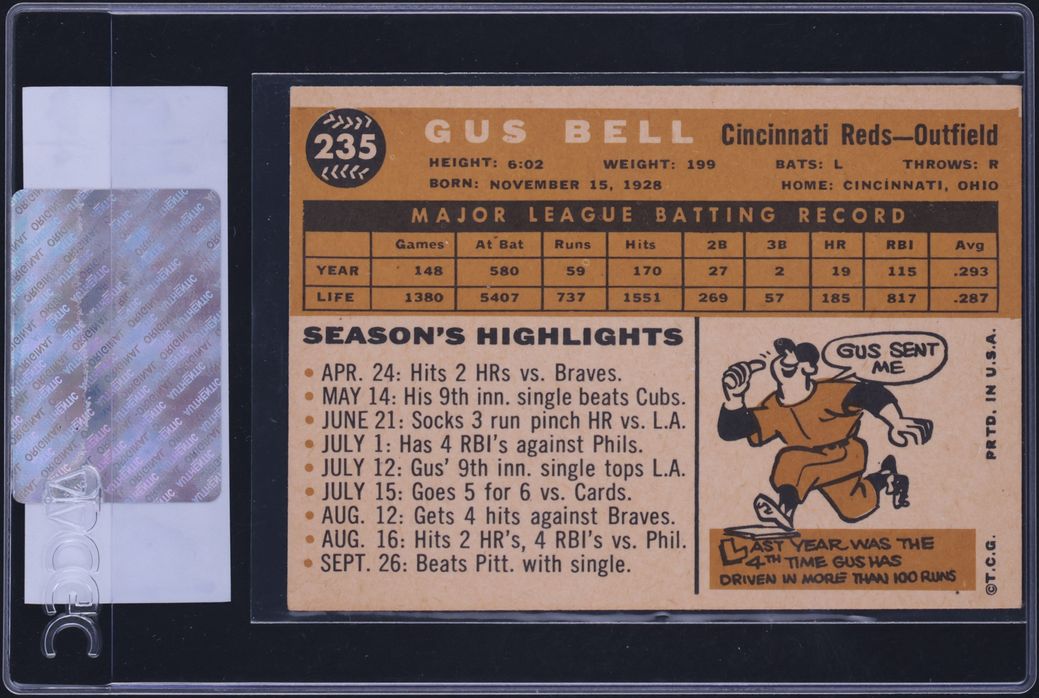 1960 Topps Gus Bell #235 CGC AUTH
