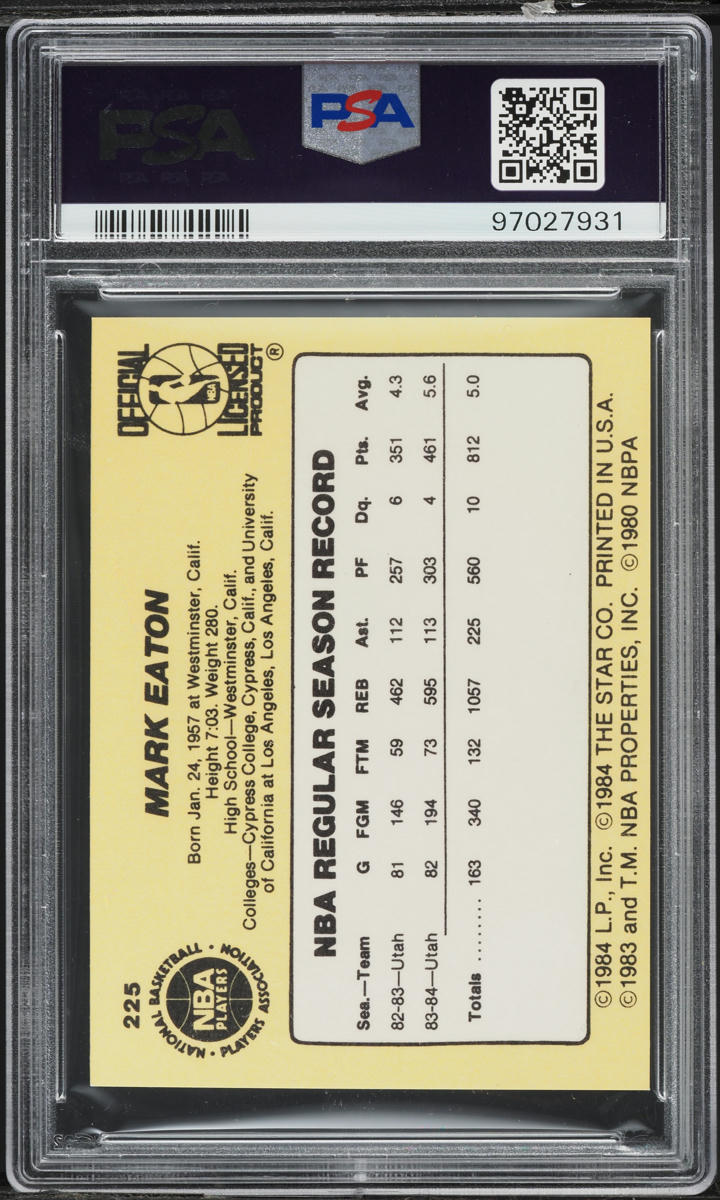 1984 Star Basketball Mark Eaton #225 PSA 9 MINT