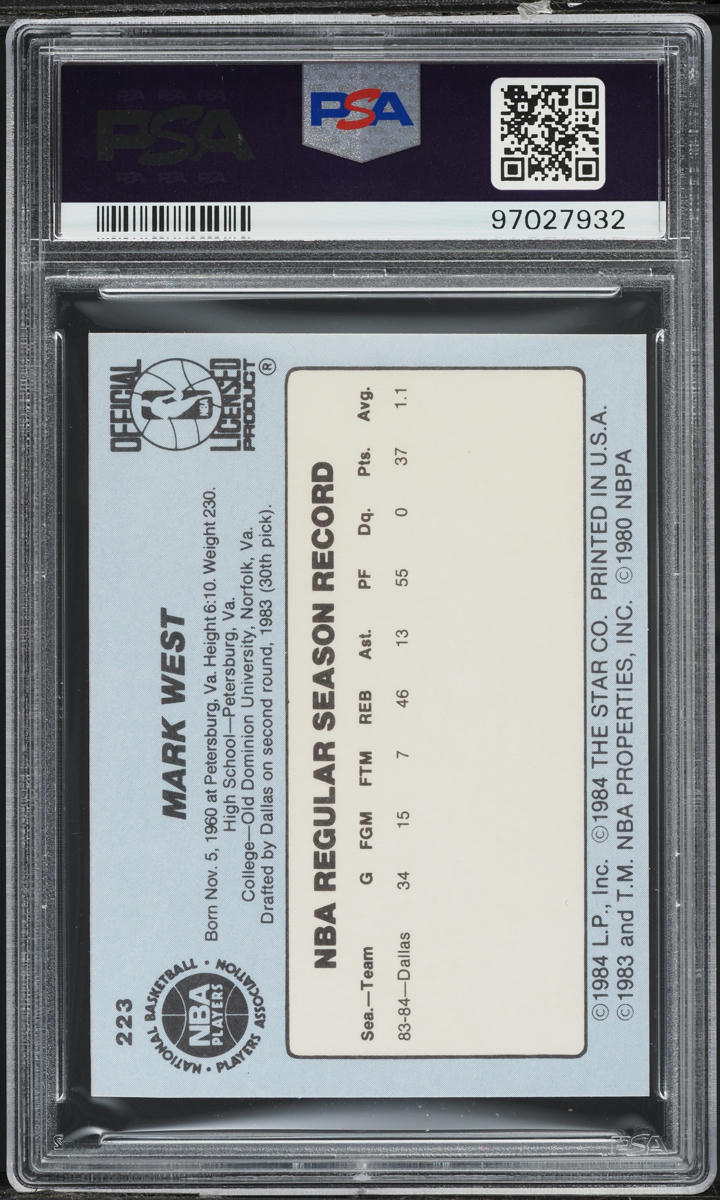 1984 Star Basketball Mark West ROOKIE #223 PSA 8.5 NM-MT+