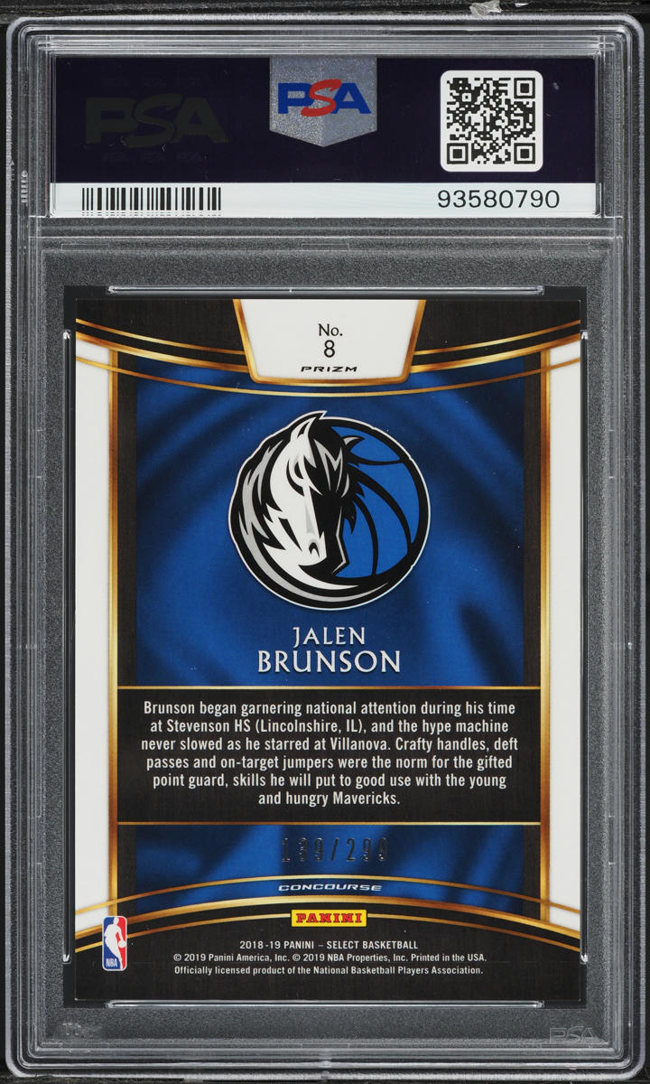 2018 Select Concourse Light Blue Prizm Jalen Brunson ROOKIE /299 #8 PSA 10 GEM MINT