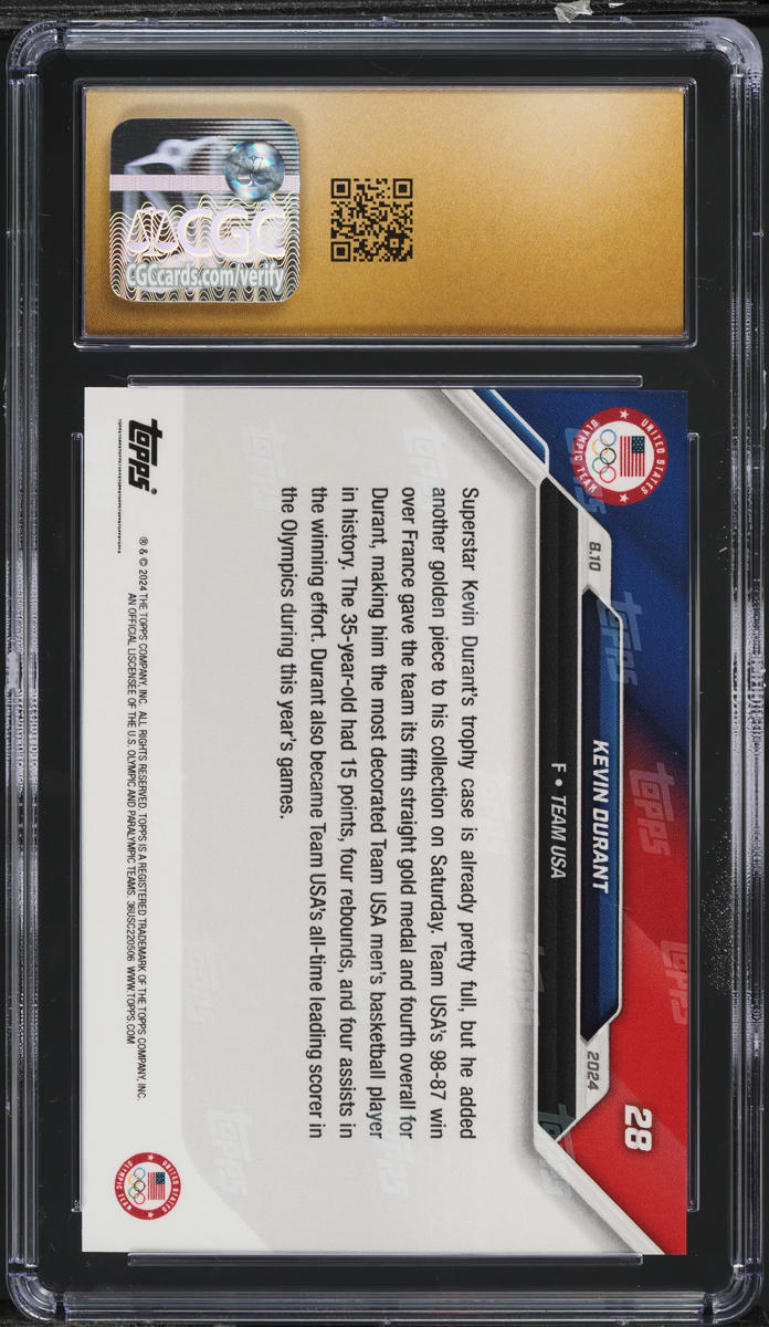 2024 Topps Now Olympic Games Kevin Durant #28 CGC 10 PRISTINE