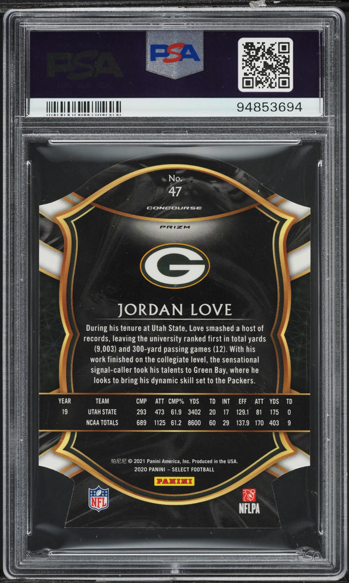 2020 Select Concourse White Prizm Die-Cut Jordan Love ROOKIE #47 PSA 10 GEM MINT