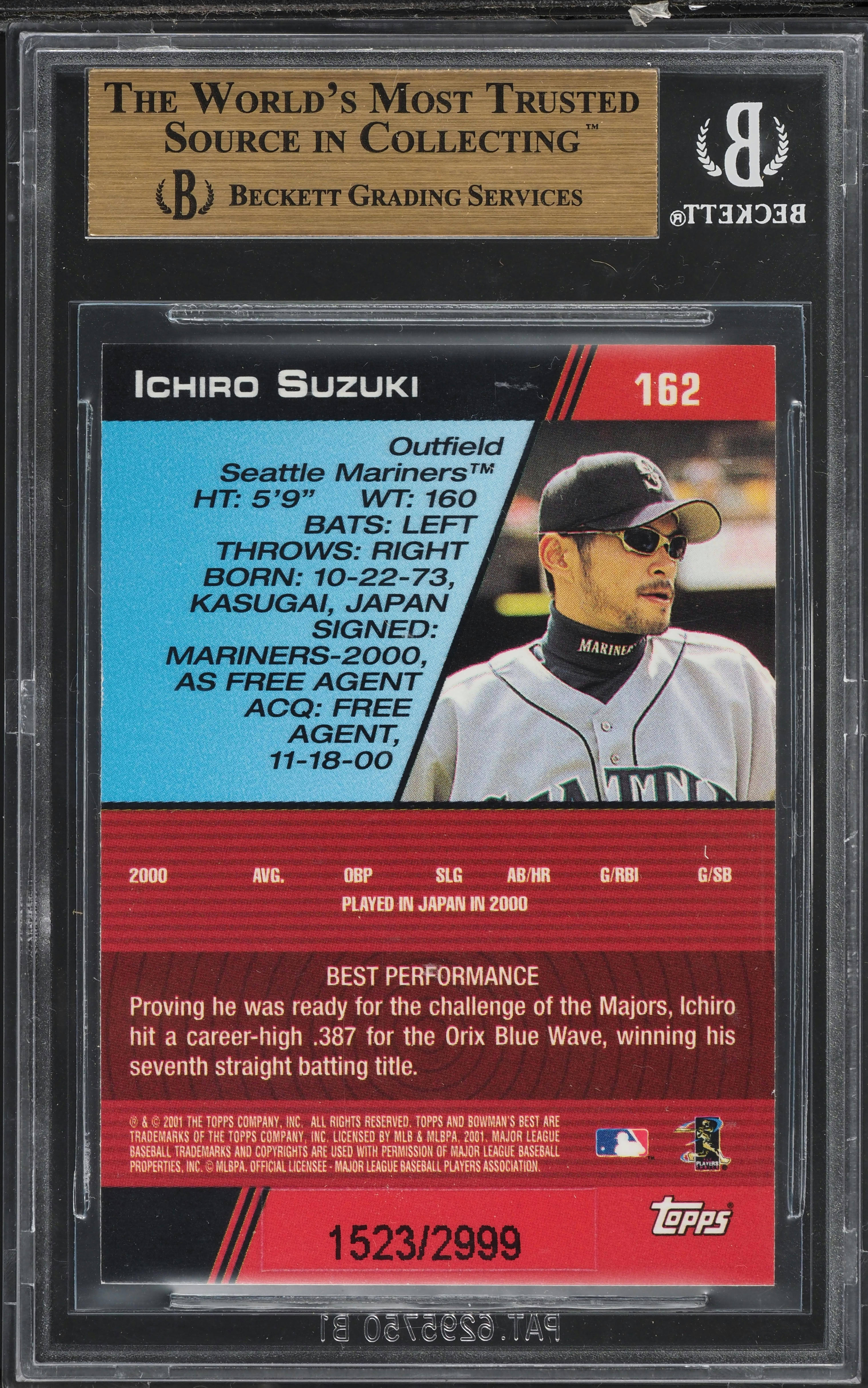 2001 Bowmans Best Ichiro Suzuki ROOKIE /2999 #162 BGS 9.5 GEM MINT