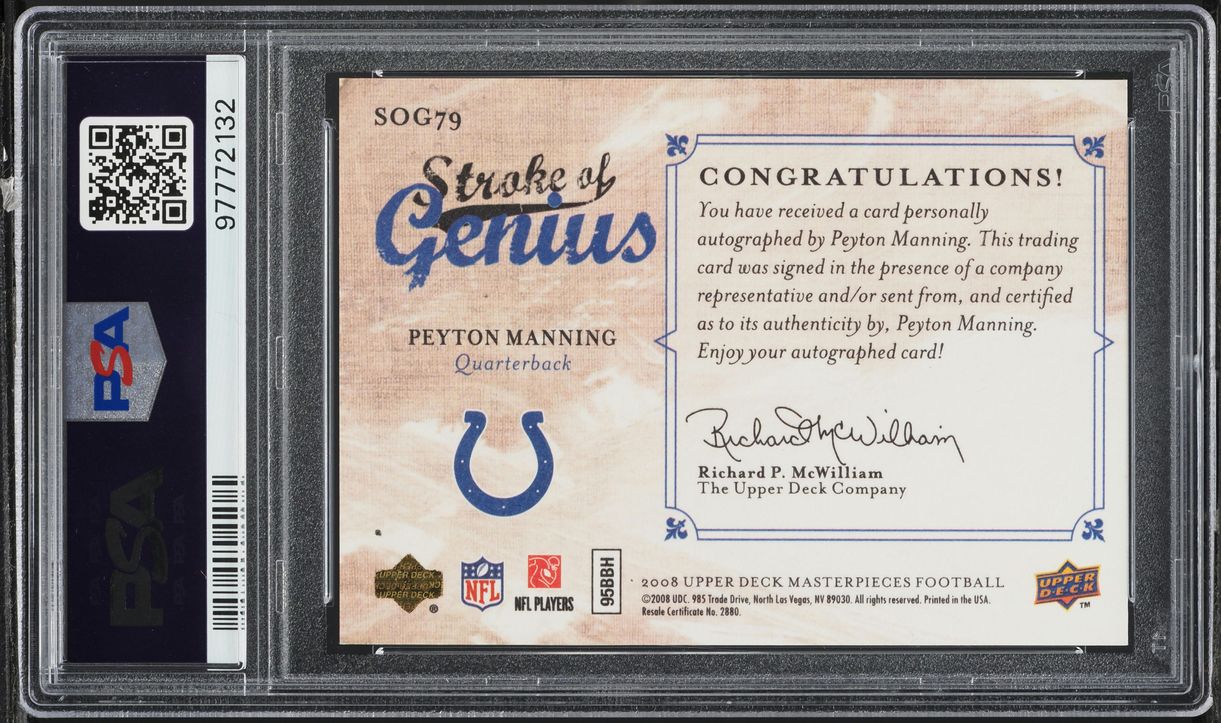 2008 UD Masterpieces Stroke Of Genius Peyton Manning AUTO #SOG79 PSA 9 MINT