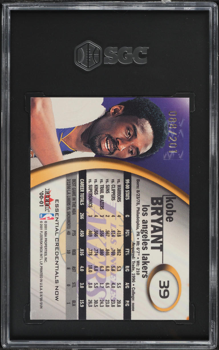 2000 Fleer E-X Essential Credentials Kobe Bryant /201 #39 SGC ALTERED AUTH