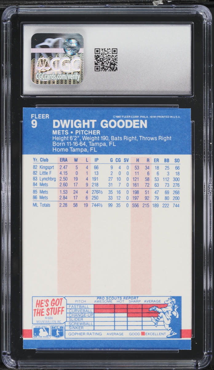 1987 Fleer Glossy Dwight Gooden #9 CGC 9 MINT