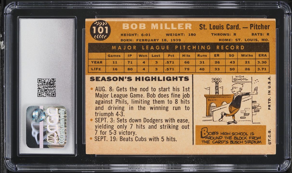 1960 Topps Bob Miller #101 CGC 5 EX