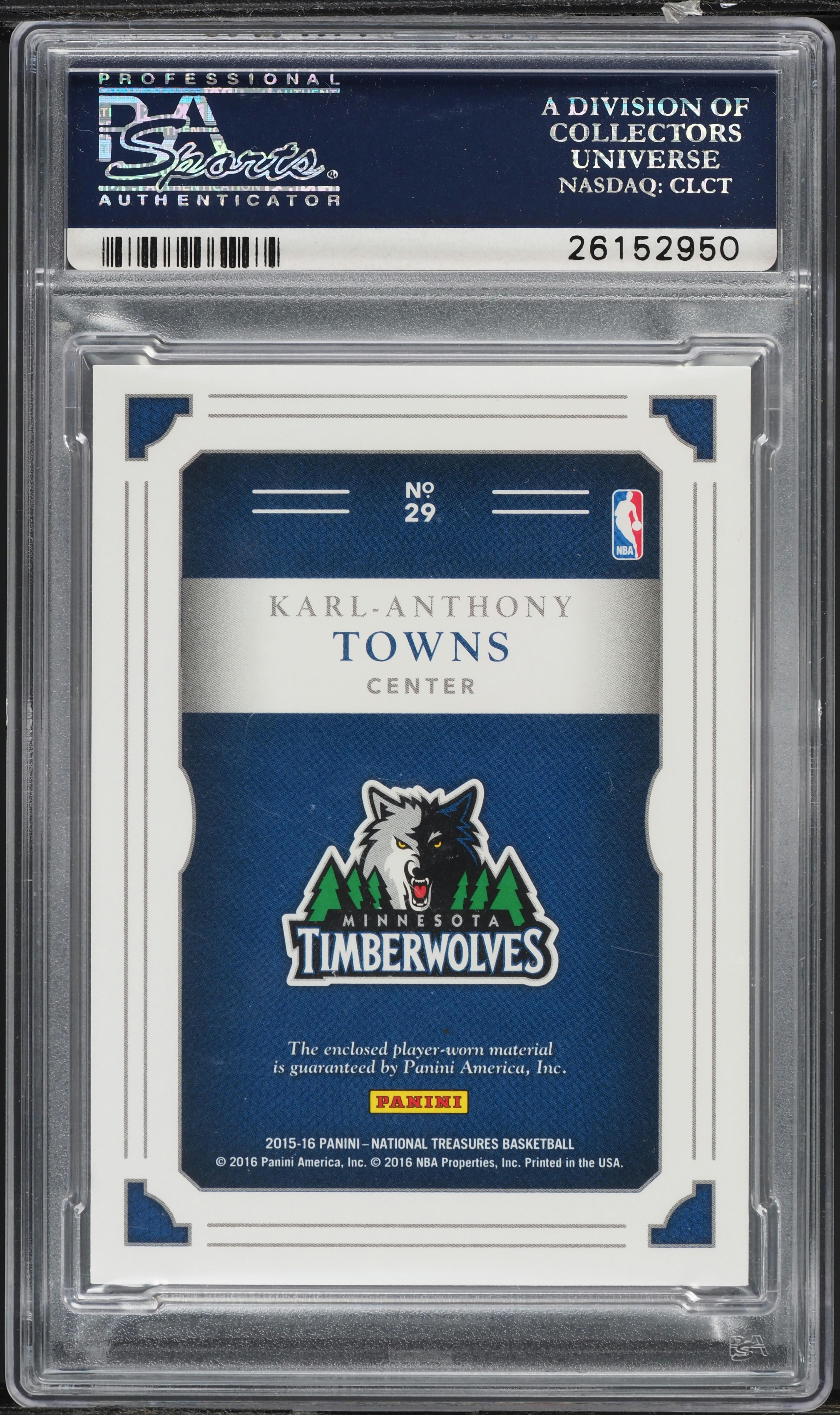 2015 National Treasures NBA Karl-Anthony Towns ROOKIE PATCH /99