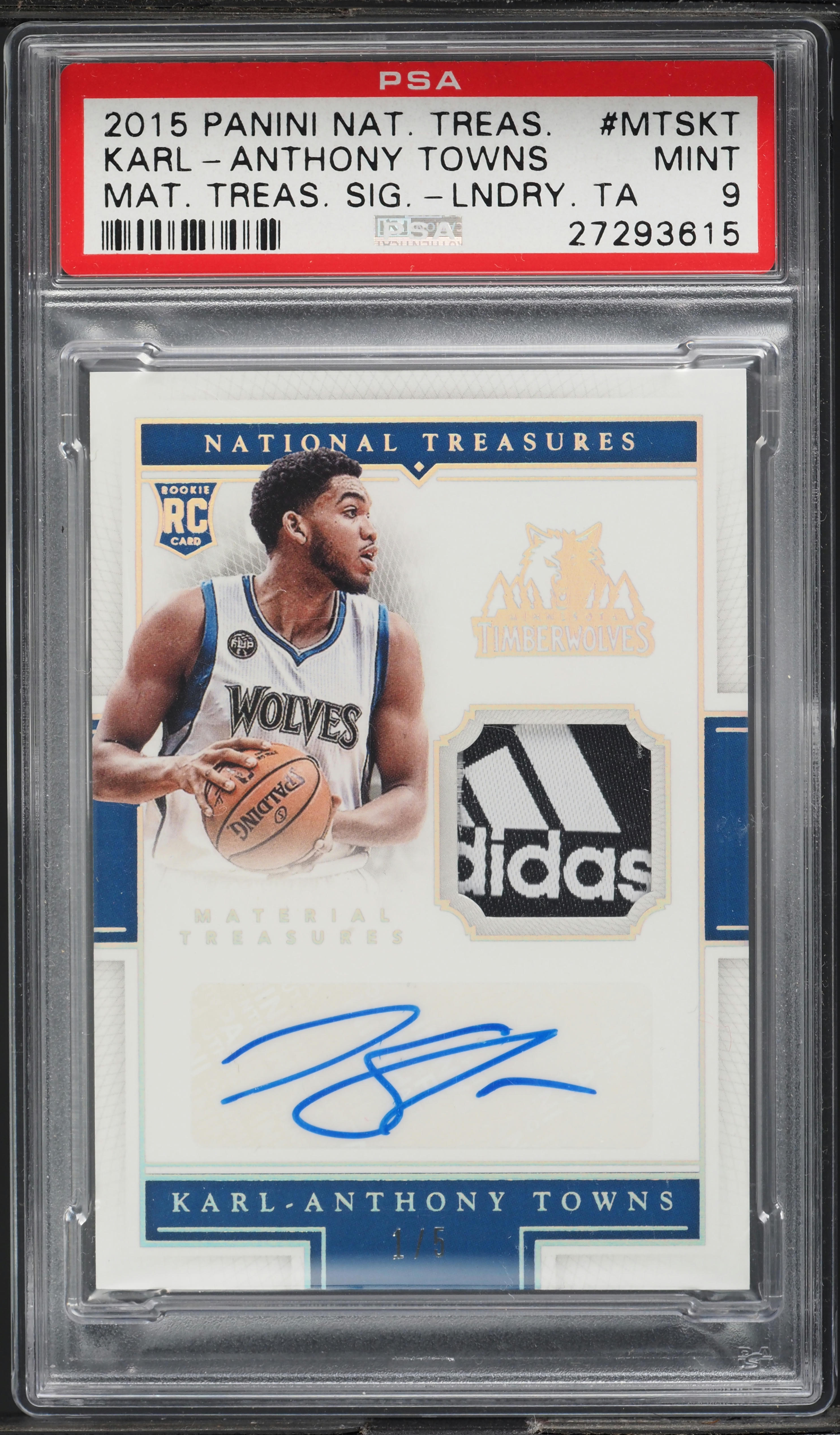 その他 Karl Anthony Towns National Treasures /5 2015 National Treasures Laundry Tag Karl-Anthony Towns RC PATCH