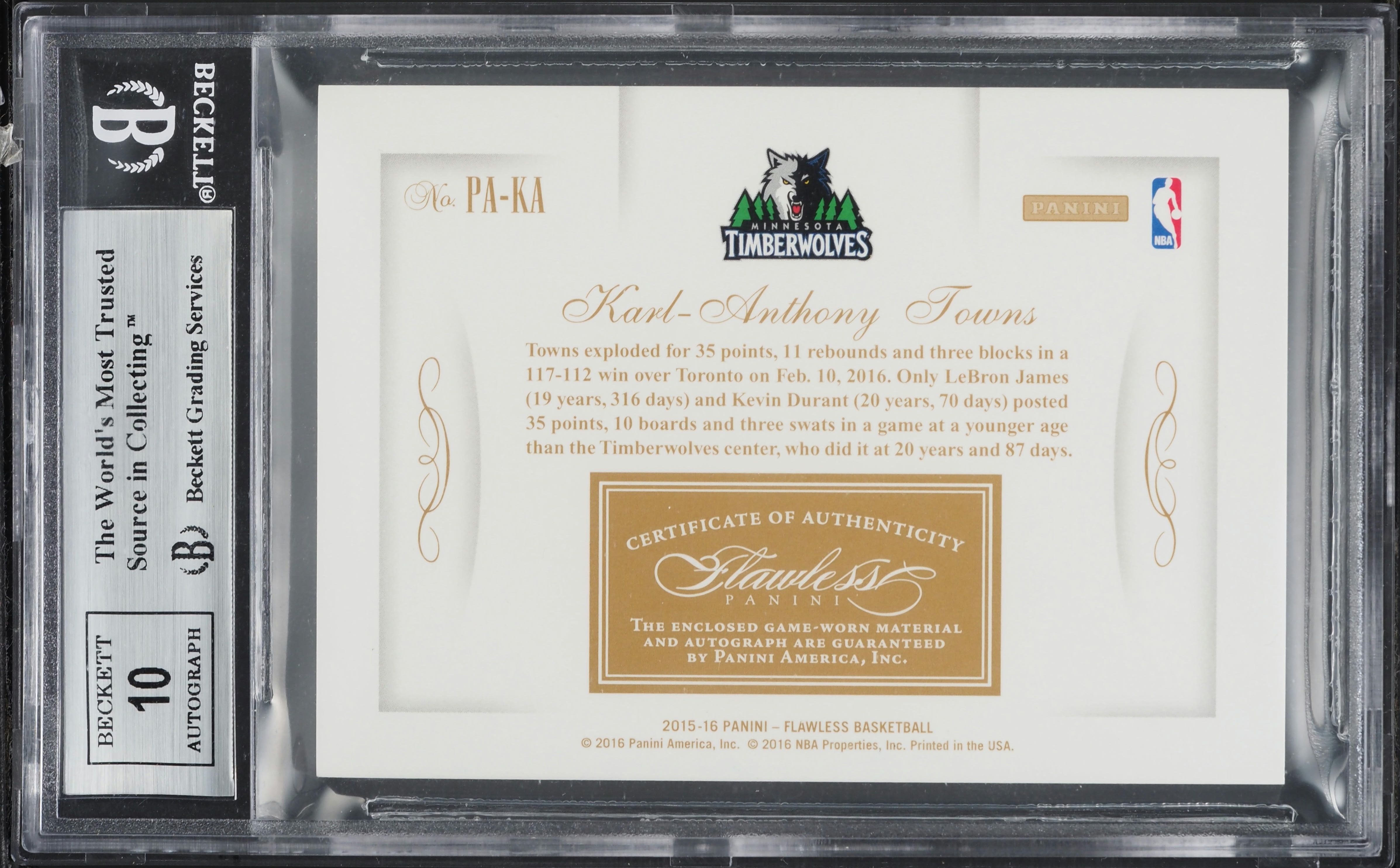 2015 Panini Flawless Sapphire Karl-Anthony Towns ROOKIE PATCH AUTO