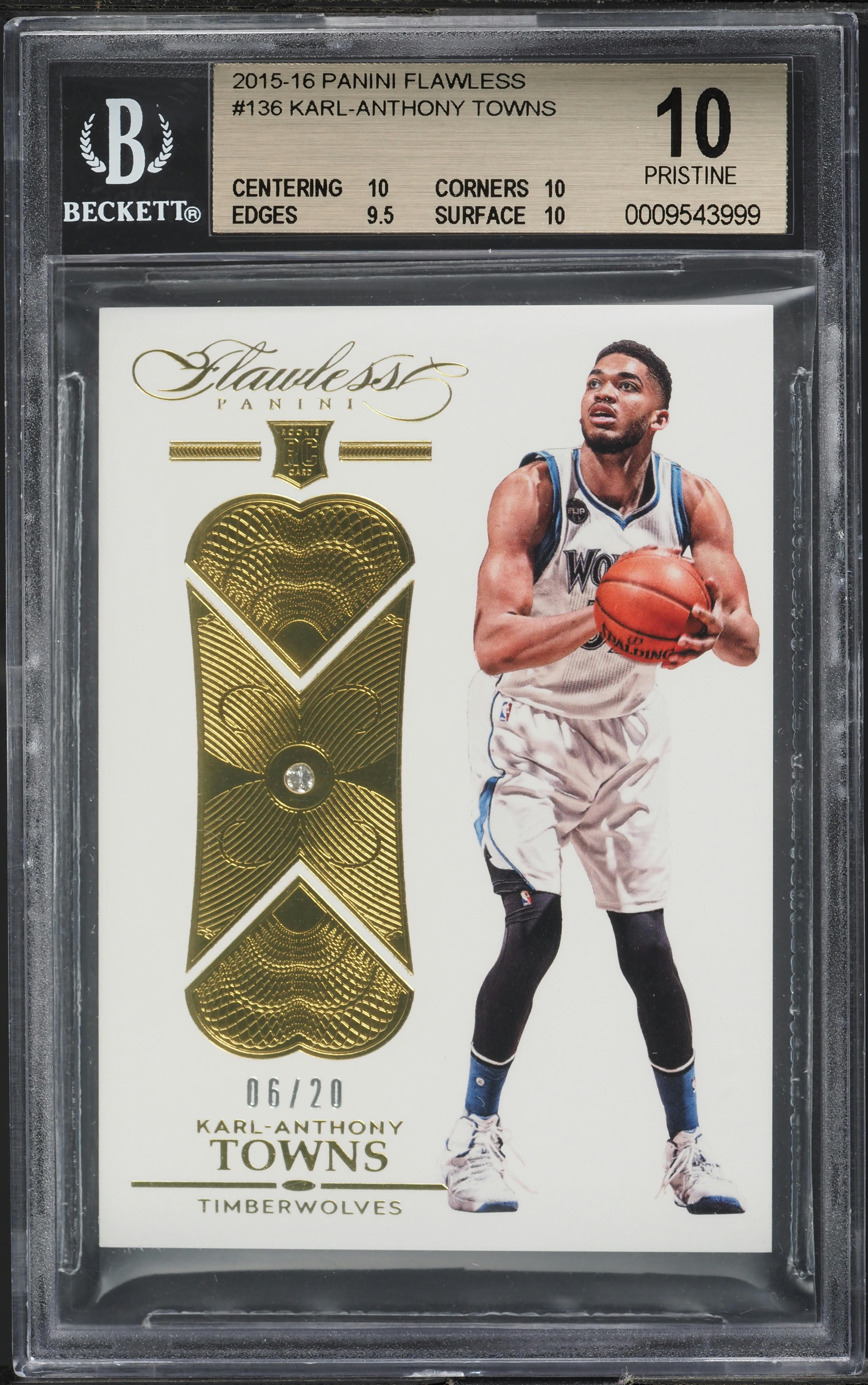 2015 Panini Flawless Diamond Gem Karl-Anthony Towns RC /20 #136