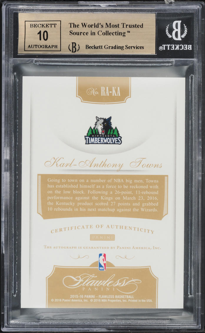 2015 Panini Flawless Ruby Karl-Anthony Towns ROOKIE AUTO /15 BGS 9.5 GEM MINT