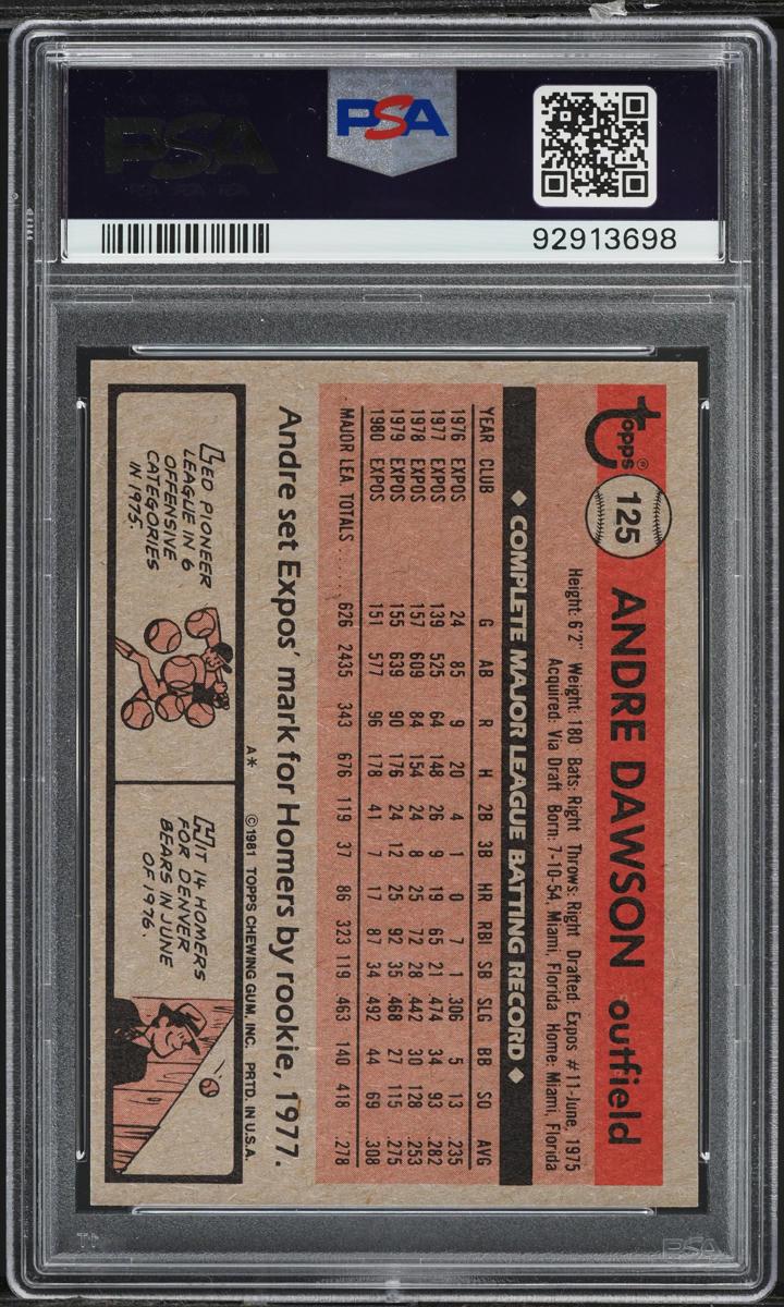 1981 Topps Andre Dawson #125 PSA 9 MINT