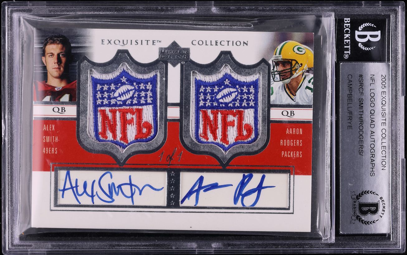 2005 Exquisite Collection Alex Smith & Aaron Rodgers ROOKIE SHIELD PATCH AUTO 1/1 BAS BGS AUTH