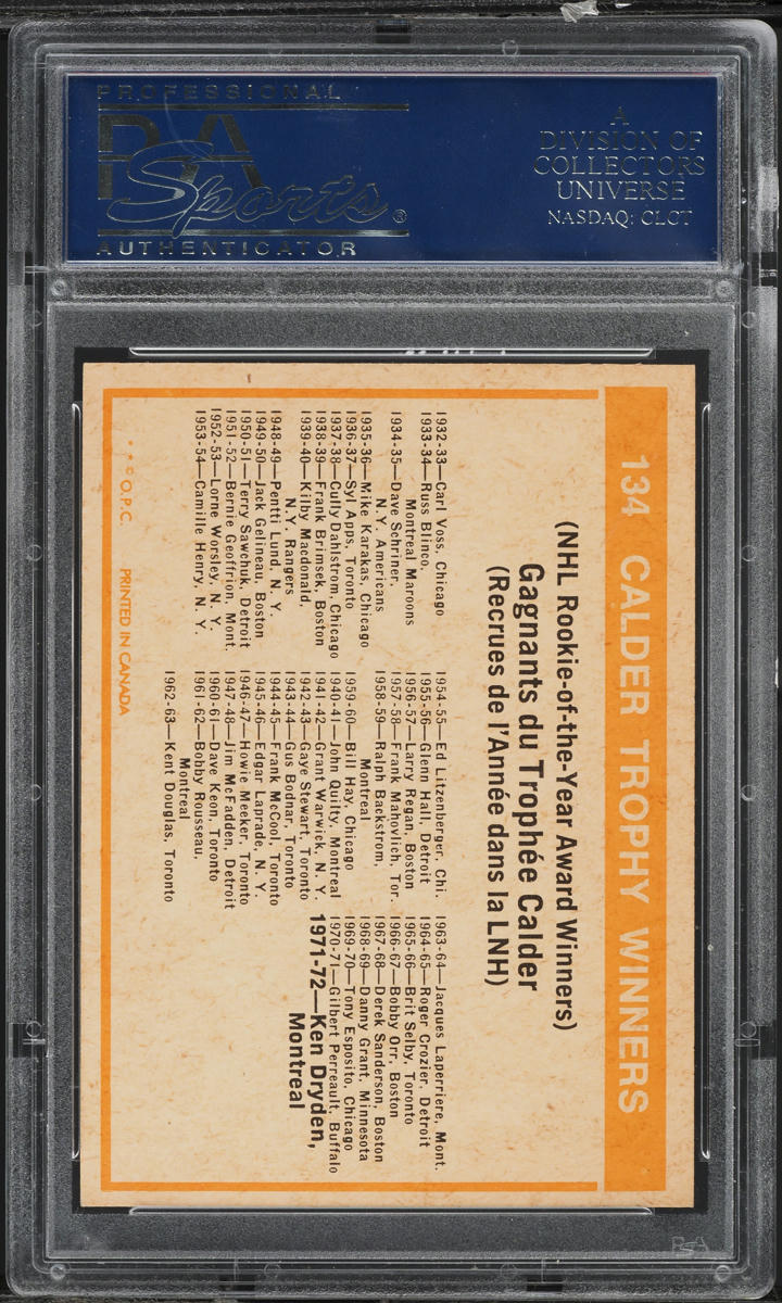 1972 O-Pee-Chee Hockey Calder Trophy #134 PSA 9 MINT