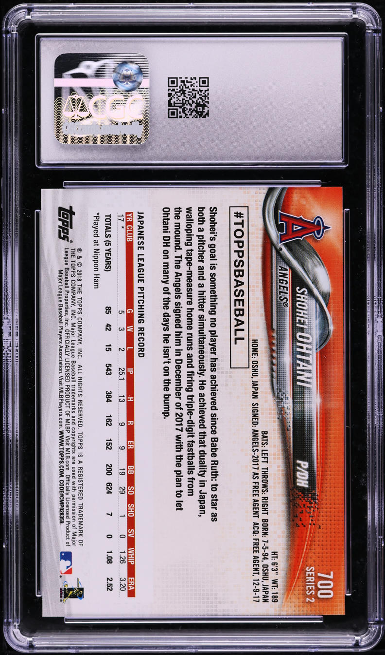 2018 Topps Shohei Ohtani ROOKIE #700 CGC 10 GEM MINT