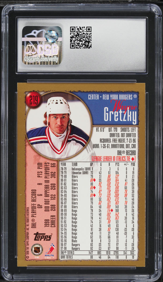 1998 Topps Hockey Wayne Gretzky #219 CSG 10 GEM MINT